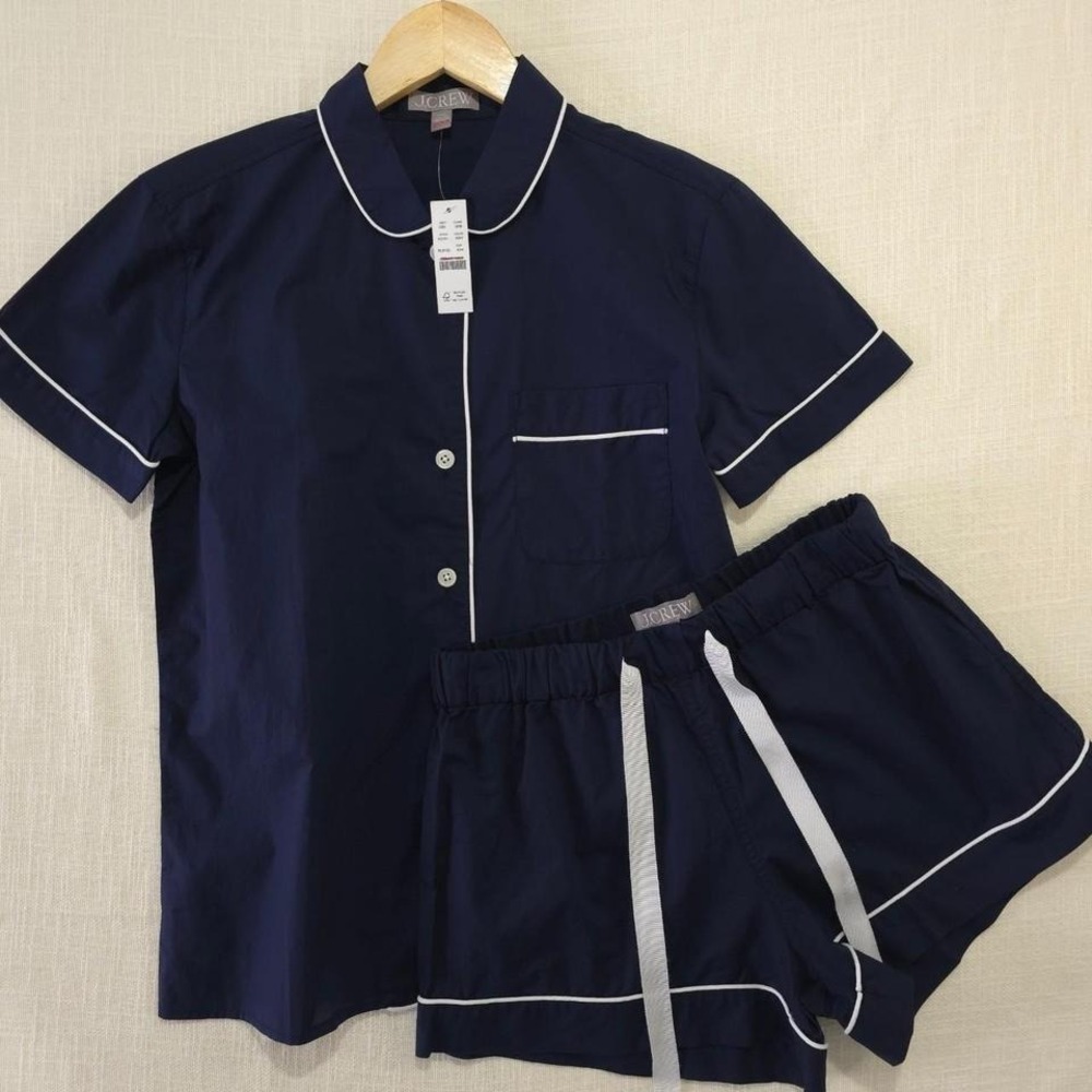 J.Crew End-on-End Cotton Pajama Short Set – Navy/ XXS (Fits up to Small)